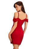 Red polyester party wear dress ideal for machine-hand-wash by ZELZIS

