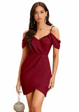 Maroon shoulder strap party wear polyester knee length dress by ZELZIS

