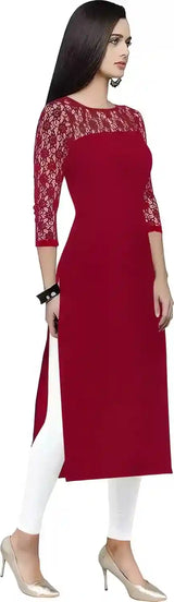 maroon A-line crepe kurtis for women

