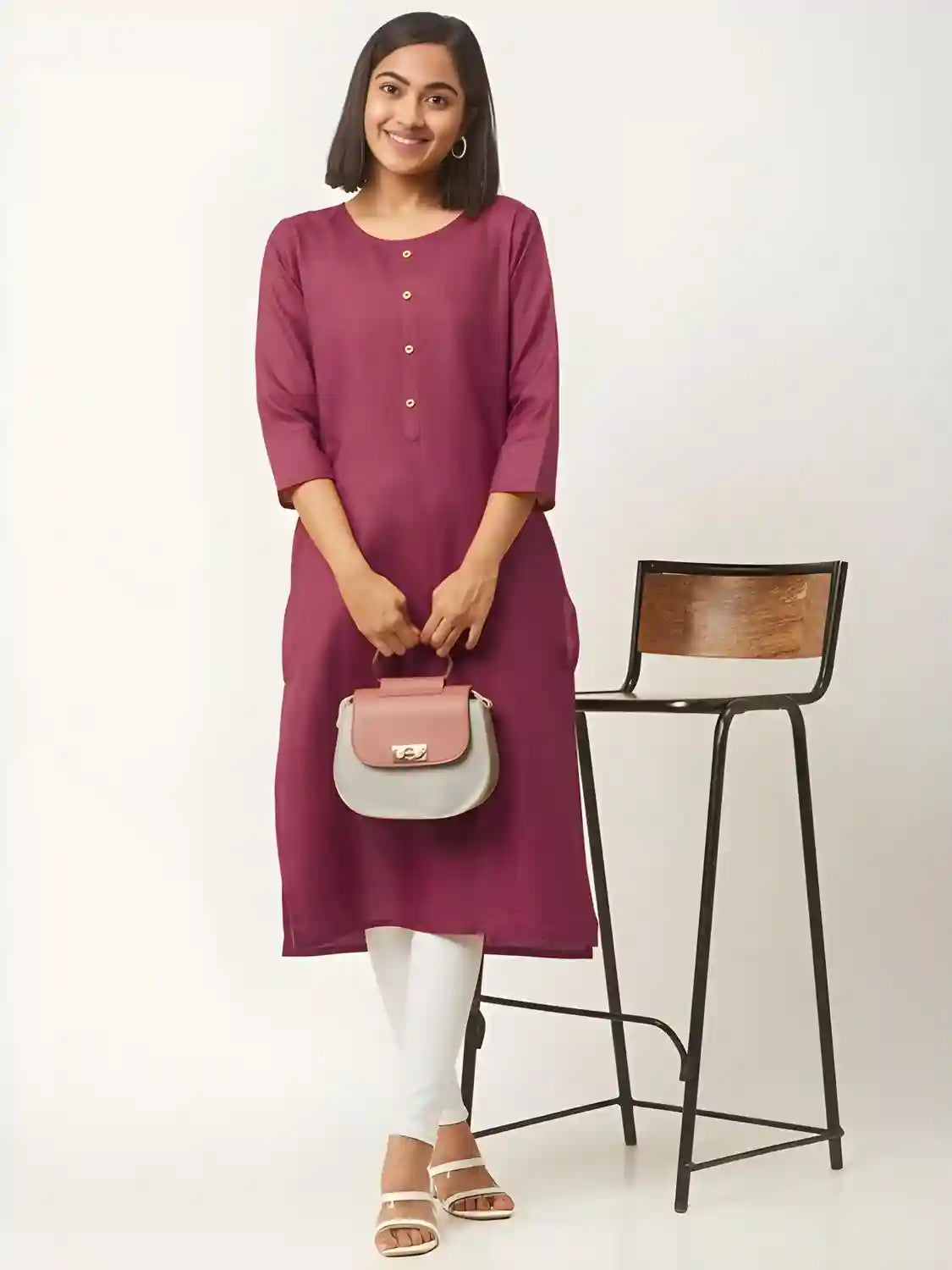 maroon straight A-line kurti for women
