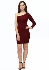 Party wear maroon one shoulder dress by ZELZIS

