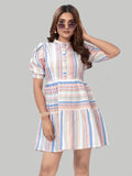 Peach stripe fit & flare party wear cotton dress by ZELZIS

