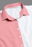 Pink cotton colourblock dress with comfortable belt for a stylish look

