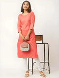 pink A-line cotton kurti for casual and party wear
