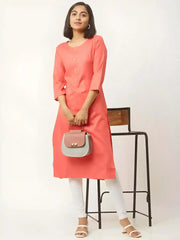 pink A-line cotton kurti for casual and party wear
