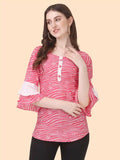 pink polka dot solid crepe top with round button neck

