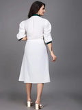 Pure cotton green colourblock dress with inner and comfortable belt

