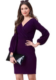 Purple V-neck party wear polyester bodycon dress by ZELZIS

