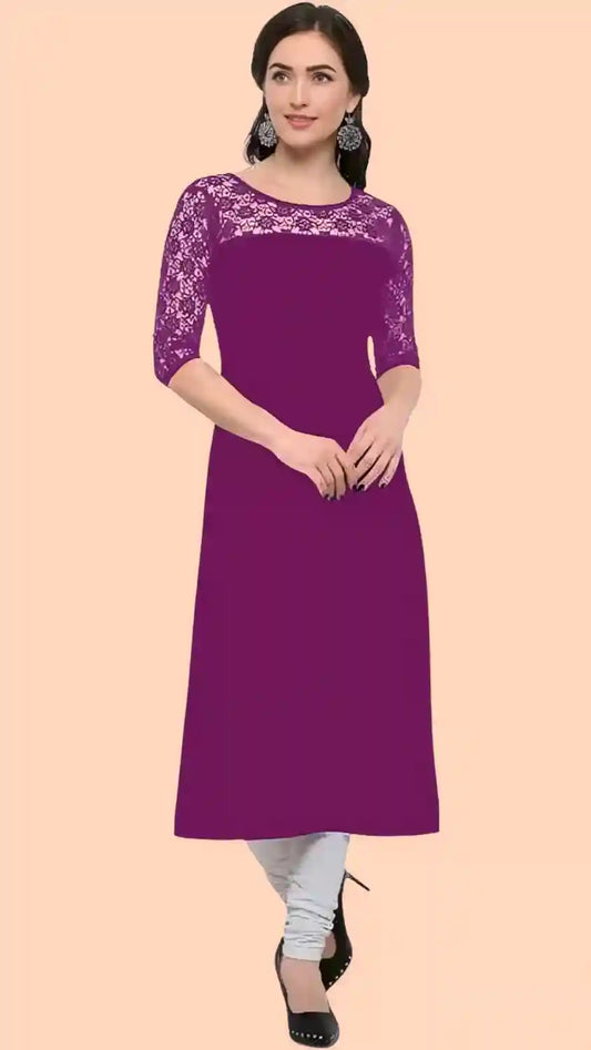 purple A-line crepe kurti for casual wear
