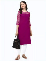 purple crepe A-line kurti for women
