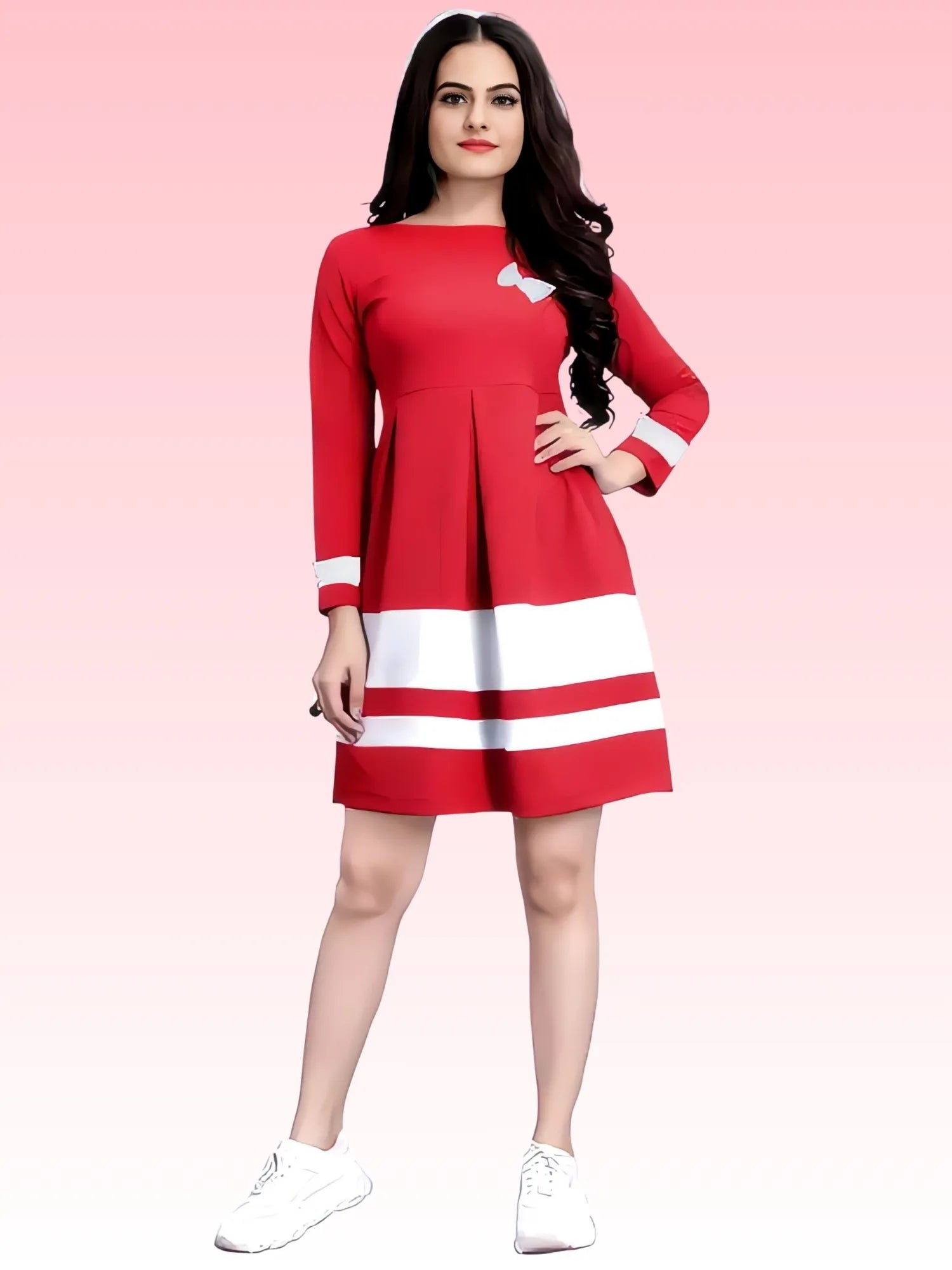 red-colourblock-with-butter-fly-crepe-dress