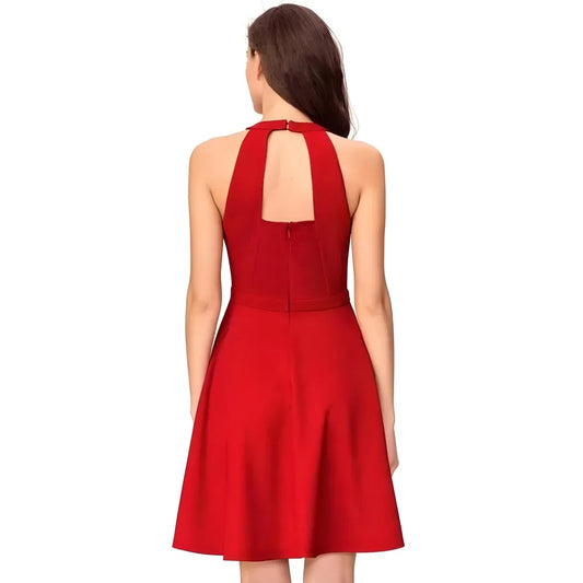 Red solid fit & flare polyester sleeveless wrap dress by ZELZIS

