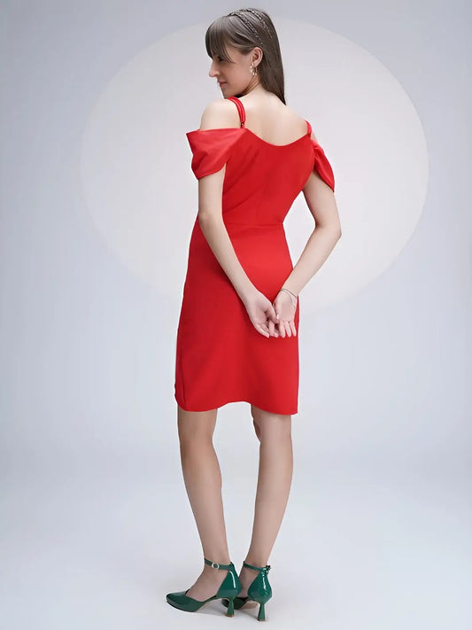 red polyester knee length party wear dress by zelzis

