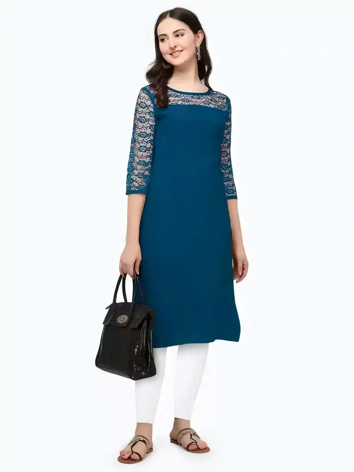 round neck teal and dhoda kurtis for daily wear
