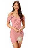 short sleeve pink knee length dress

