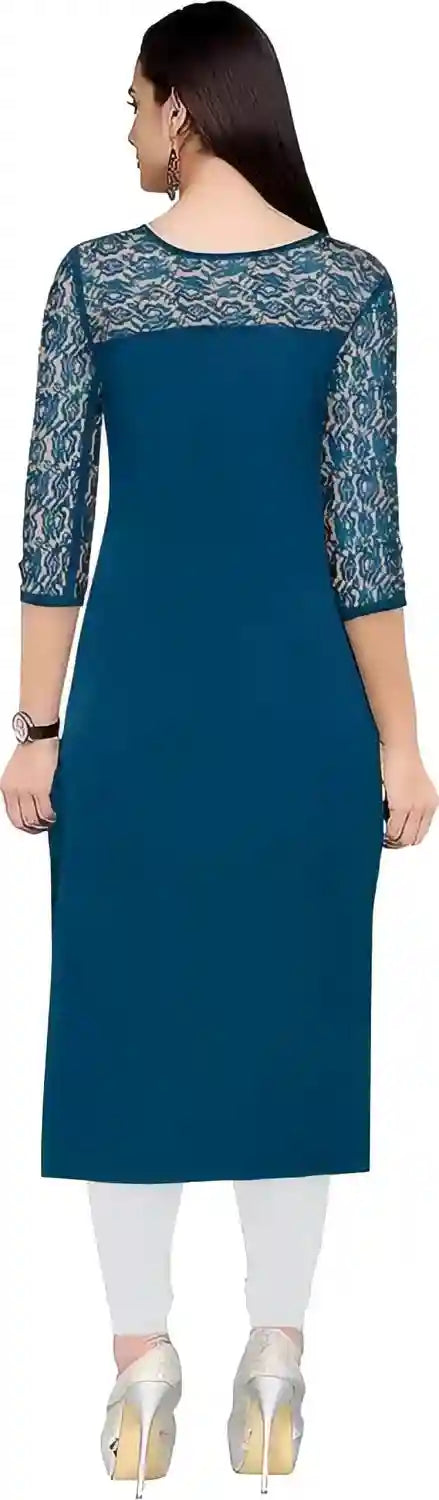 sleek teal three-quarter sleeve kurti for daily wear
