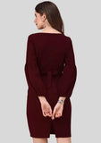 ZELZIS maroon V-neck knee-length bodycon party dress

