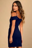 solid blue knee length dress for women


