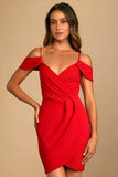 solid red knee length dress for women

