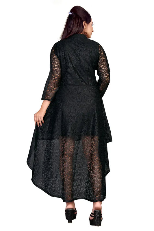 Stylish black flower net casual dress with inner