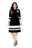Stylish black solid fit & flare crepe dress with three-quarter sleeves by ZELZIS


