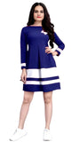 Stylish blue colourblock butterfly crepe dress for parties

