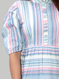 Stylish blue stripe fit & flare cotton dress for women

