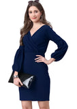 Stylish blue V neck polyester bodycon dress for parties

