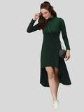 Stylish green high low polyester bodycon dress with classic collar neck by ZELZIS

