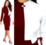 Stylish maroon and white colourblock polyester bodycon dress with comfortable belt by ZELZIS

