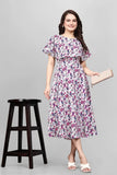 Stylish pink mango floral crepe maxi dress with flared sleeves by ZELZIS


