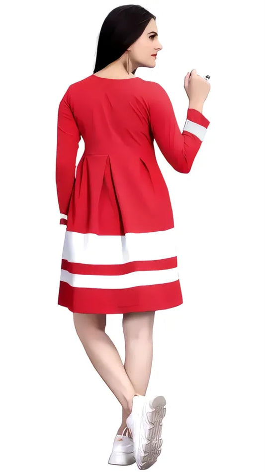 Stylish red colourblock butterfly crepe dress

