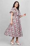 Stylish red mango floral crepe maxi dress with round neck by ZELZIS

