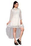 Stylish white floral net high low dress for women

