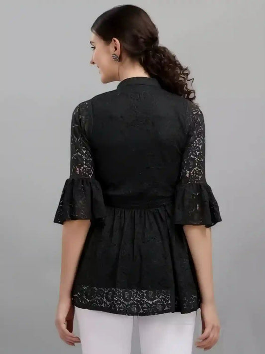 stylish black crepe inner casual top with coding net design
