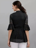 stylish black crepe inner casual top with coding net design
