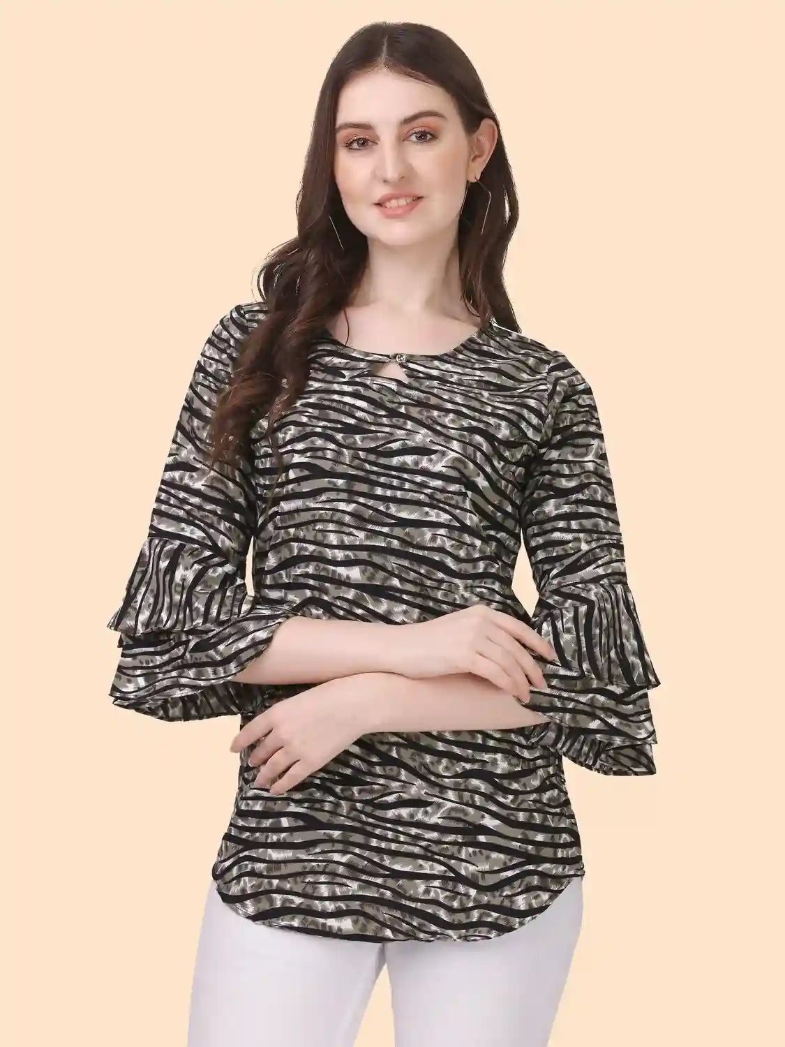 stylish black keyhole neck tunic top for daily and party wear
