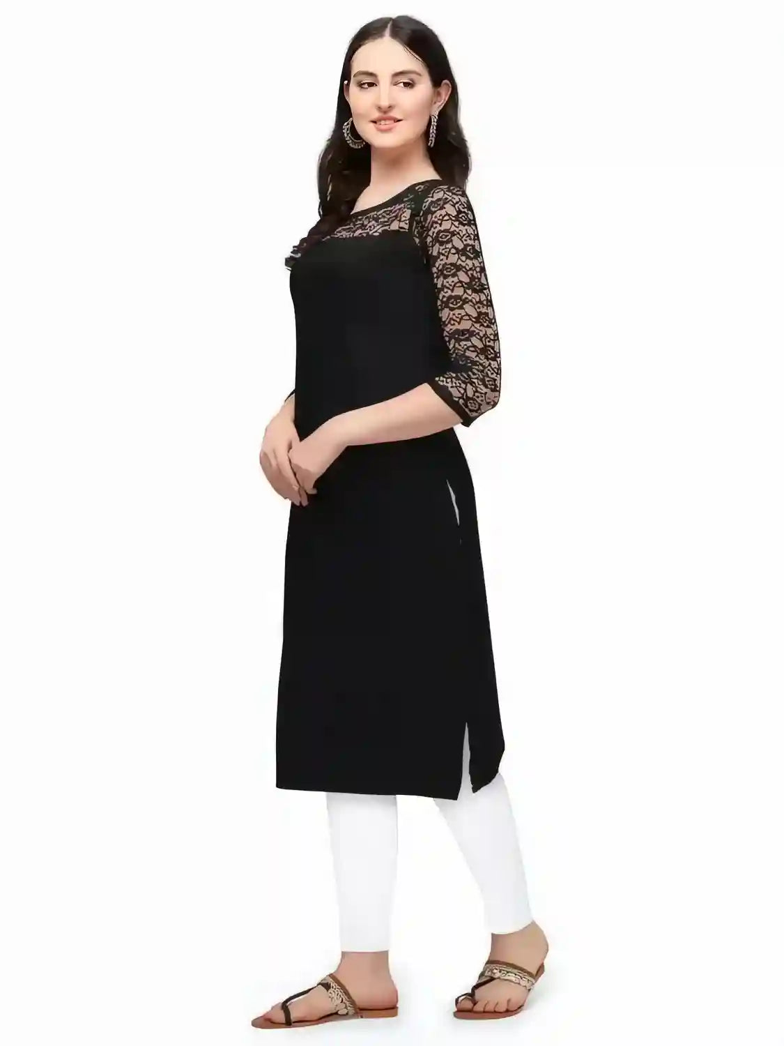 stylish black round neck kurti for casual wear
