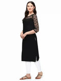stylish black round neck kurti for casual wear
