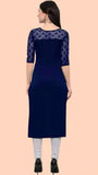 stylish blue solid crepe kurti for casual wear
