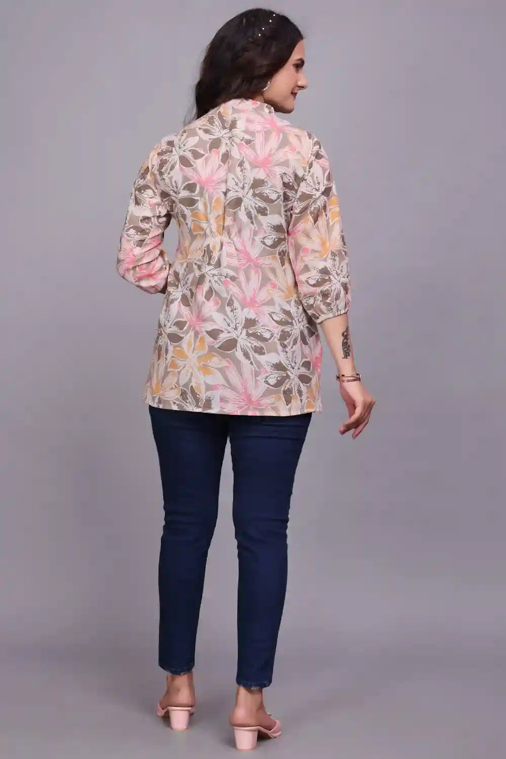 stylish brown floral cotton top for everyday fashion
