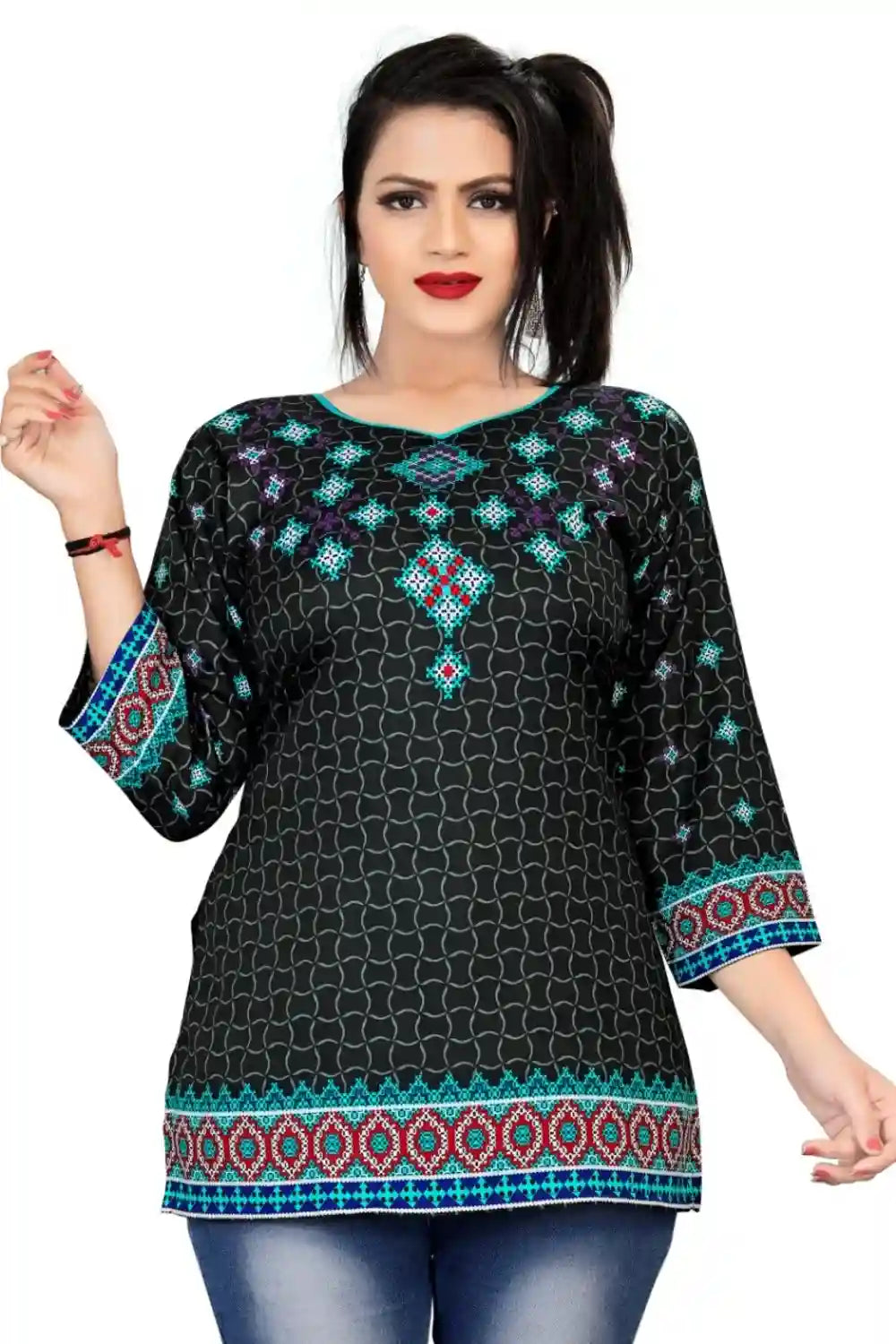 stylish green casual and party wear rayon tunic top
