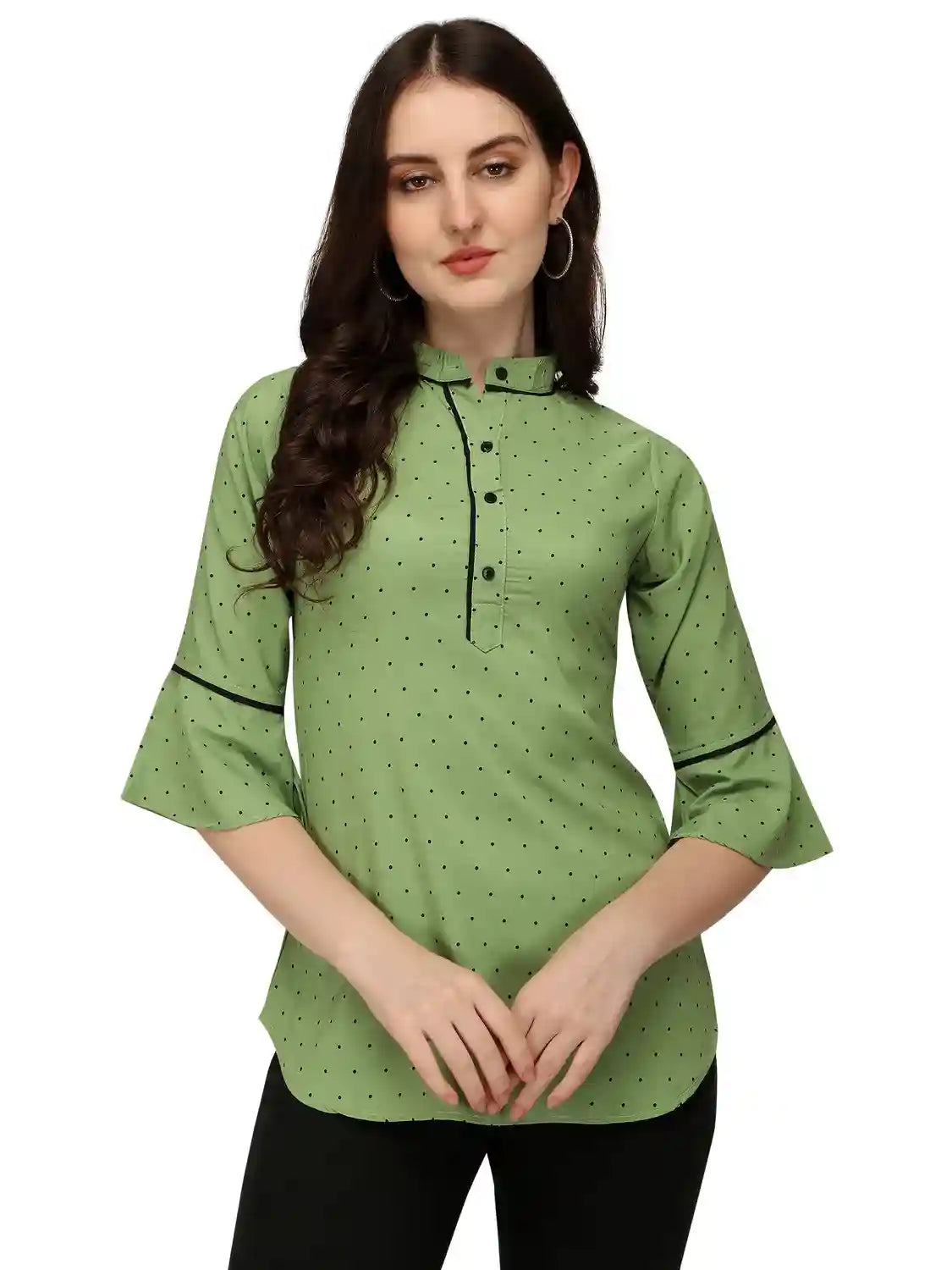 stylish green crepe tunic top for casual and party wear

