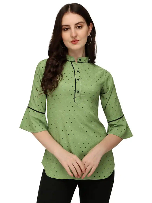 stylish green crepe tunic top for casual and party wear
