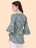 stylish green crepe tunic with keyhole neck and striped pattern
