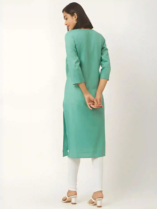 stylish light green solid kurti with collar neck
