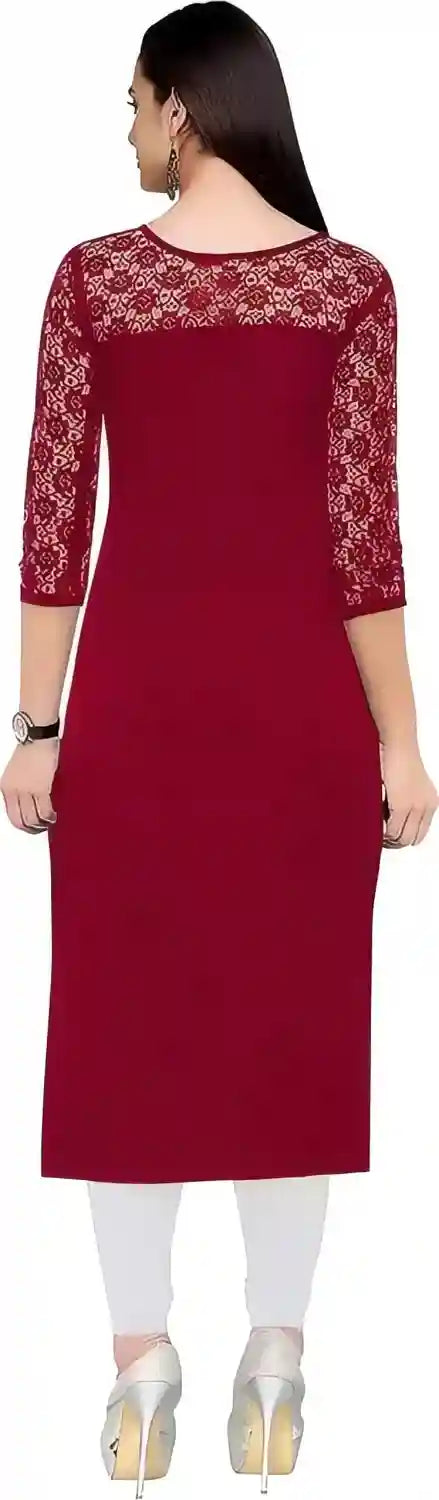stylish maroon calf length kurtis with three-quarter sleeves
