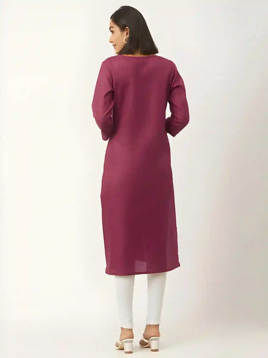 stylish maroon cotton kurti with collar neck
