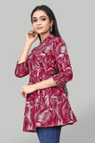 stylish maroon floral rayon tunic with keyhole neck for casual wear
