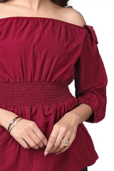 stylish maroon solid off-shoulder crepe top for women
